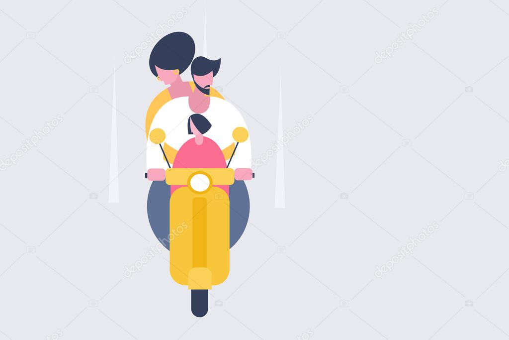 A couple and their child travel in a scooter