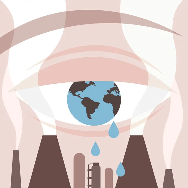 Oko Pojaté Jako Planeta Země Prolévá Slzy Důsledku Znečištění Koncepční — Stockový vektor