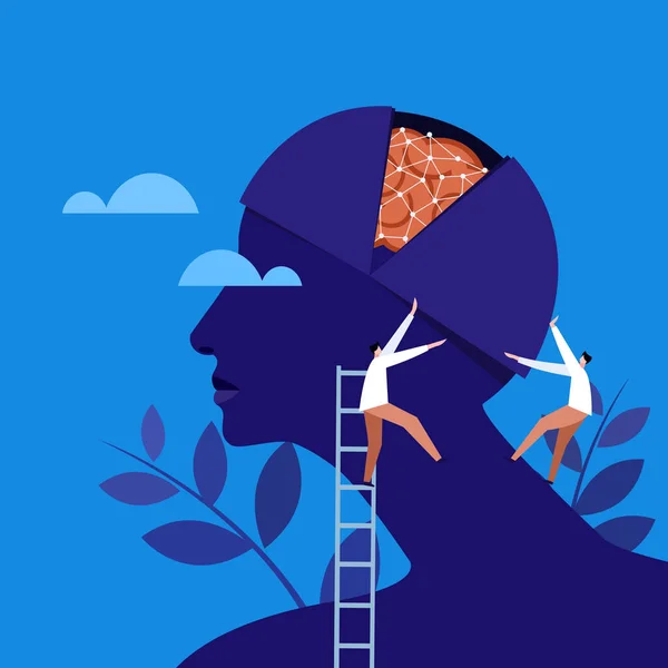 Koncepční Ilustrace Specialistů Otevřela Lidský Mozek Aby Prozkoumala Nervové Sítě — Stockový vektor