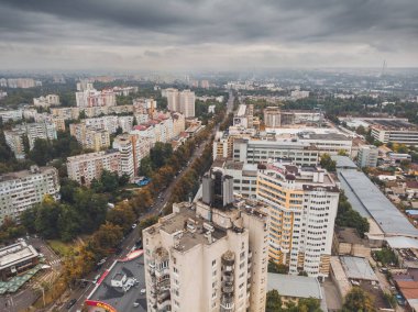 Chisinau, Moldova Cumhuriyeti 'nin başkenti. İnsansız hava aracının panoramik görüntüsü.