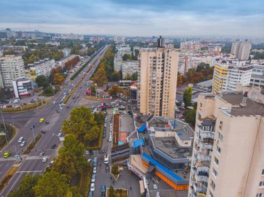 Chisinau, Moldova Cumhuriyeti 'nin başkenti. İnsansız hava aracının panoramik görüntüsü.
