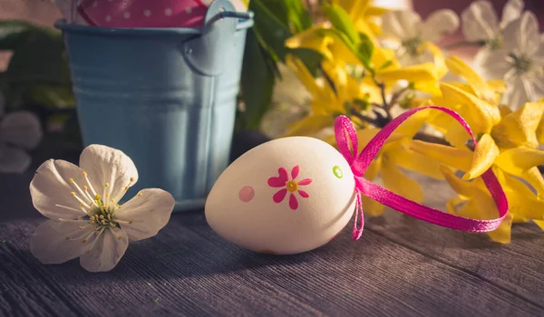 Spring Flowers Easter Eggs Happy Easter Background — Stock Photo, Image