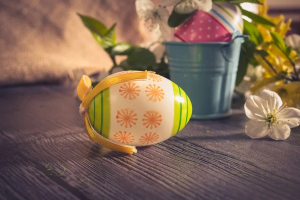 Spring Flowers Easter Eggs Happy Easter Background — Stock Photo, Image