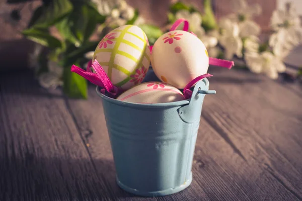 Spring Flowers Easter Eggs Happy Easter Background — Stock Photo, Image