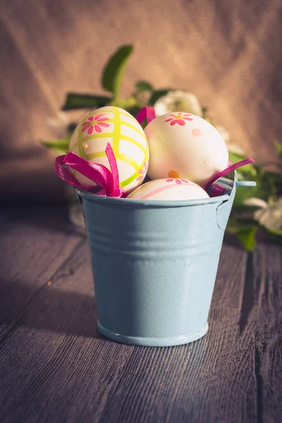 Bahar Çiçekleri Paskalya Yumurtaları Mutlu Paskalyalar — Stok fotoğraf
