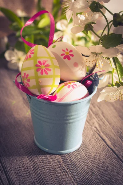 Spring Flowers Easter Eggs Happy Easter Background — Stock Photo, Image