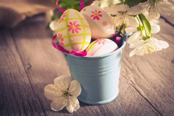 Spring Flowers Easter Eggs Happy Easter Background — Stock Photo, Image