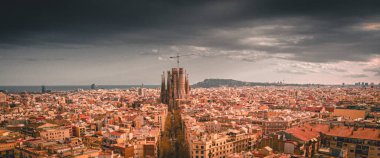 Sagrada familia and panorama view of barcelona city at dusk ,Spain