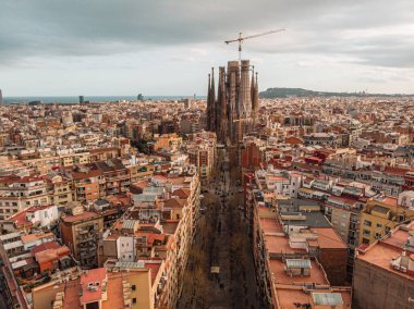 Sagrada familia and panorama view of barcelona city at dusk ,Spain
