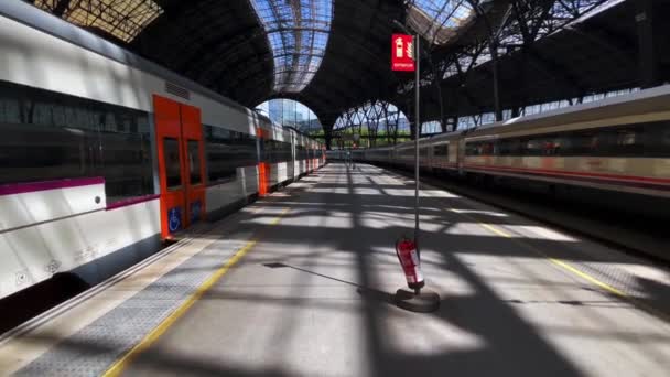 Spain August 2021 Barcelona Estacin Francia Train Station Walking Train — Stock Video