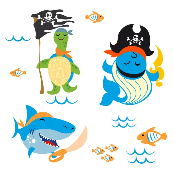 Набор милых животных пиратский дизайн — стоковый вектор