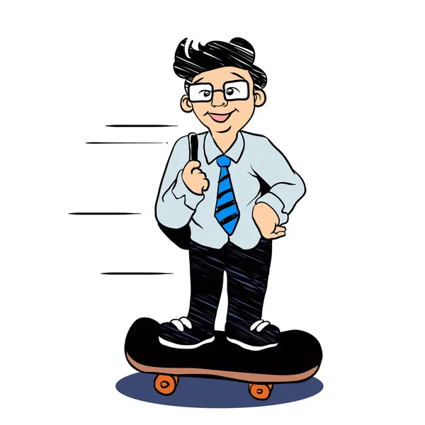Glücklich Charakter Skateboard fahren — Stockvektor
