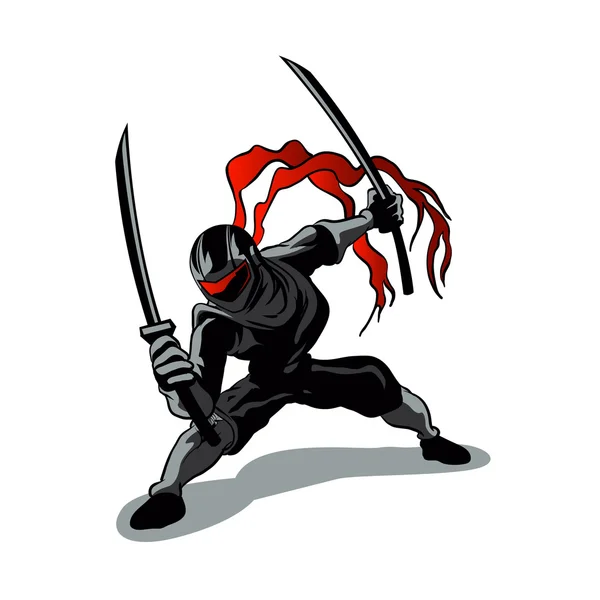 Ninja kartun beraksi - Stok Vektor