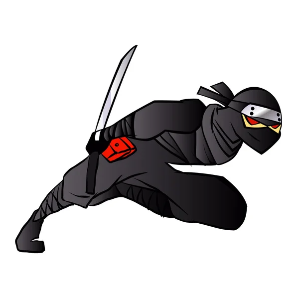 Kartun Ninja Melompat dalam Pertarungan Dengan Pedang - Stok Vektor