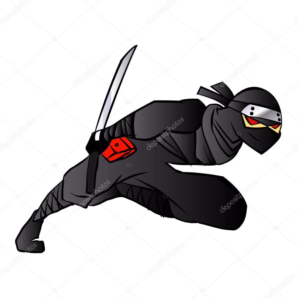 Cartoon Ninja Jumping in a Fight With Sword