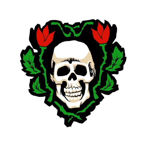 Calavera y flores .skull tattoo.skull ilustración . — Vector de stock