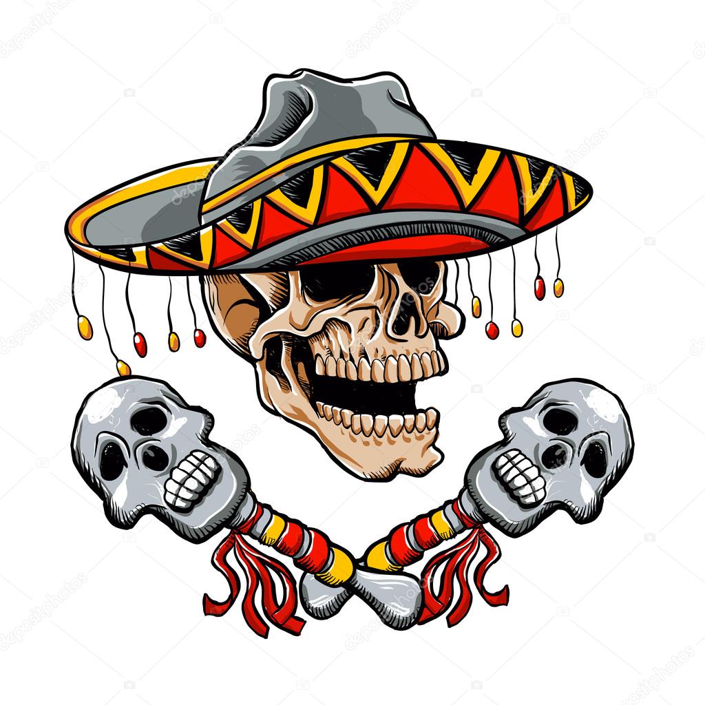 Calavera estilo mexicano con sombrero y maracas Vector de stock #104059476  de ©Milesthone, image size:1024x1024