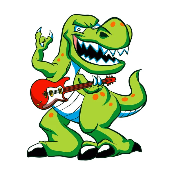stock vector Dino rock plays a guitar.dinosaur cartoon.