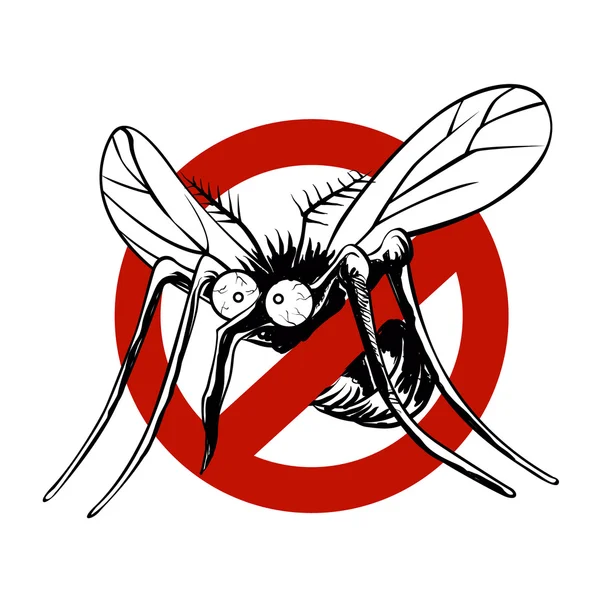 Cartel anti mosquitos con un divertido mosquito de dibujos animados. — Vector de stock