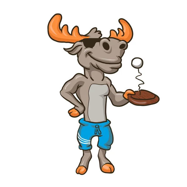 Funny illustration of a moose with racket and ball — Stock Vector