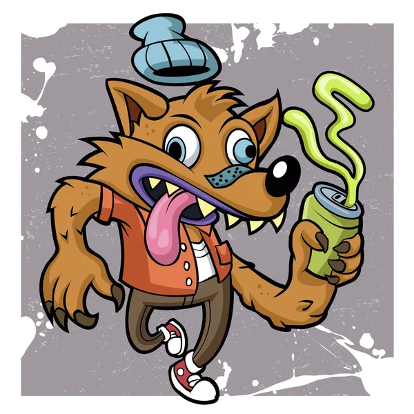 Cartoon hipster wolf met soda op een witte achtergrond — Stockvector