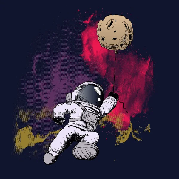 Astronauta minimalista .spaceman e la luna — Vettoriale Stock