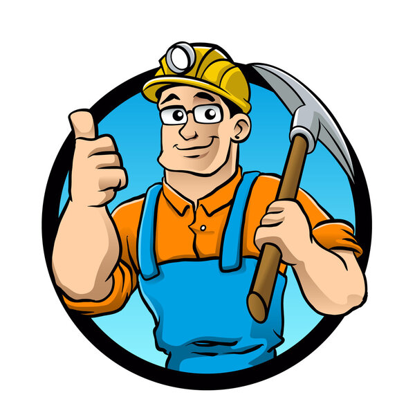 miner hold the pick axe.prospector cartoon.