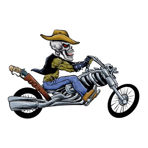 Skull ride a big motorcycle — Stock Vector