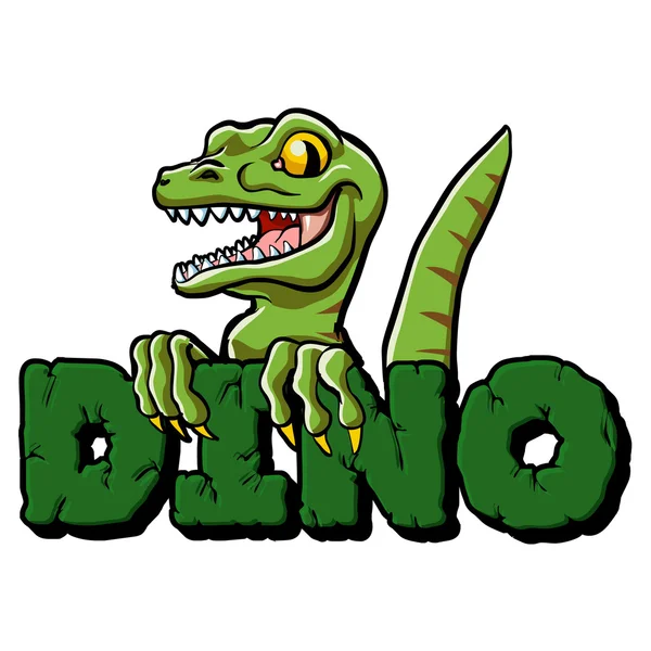 Lindo dinosaurio de dibujos animados y letras — Archivo Imágenes Vectoriales