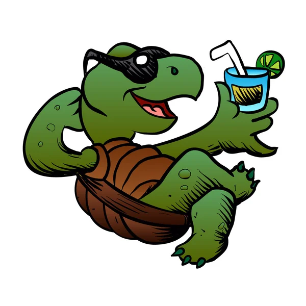 Cartoon schildpad Cocktail drinken. — Stockvector