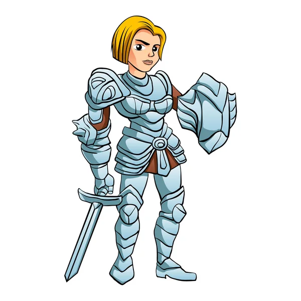 Princesa guerreira com espada de batalha e escudo — Vetor de Stock