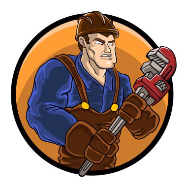 strong plumber holding wrench clipart