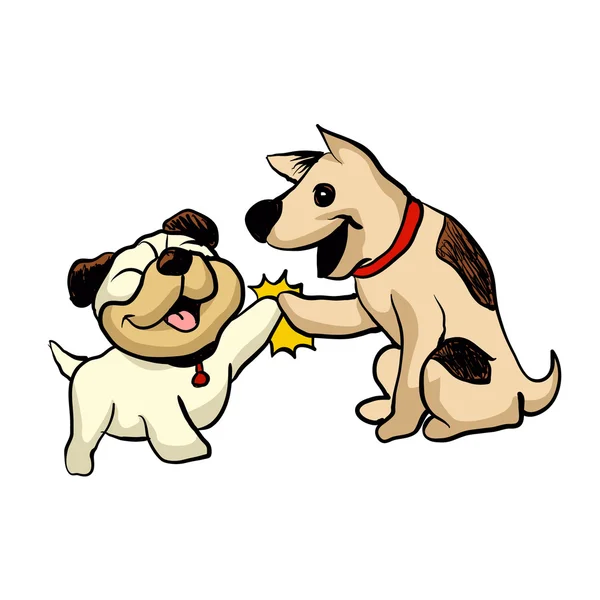 Dos perros saludo ilustración de dibujos animados — Vector de stock