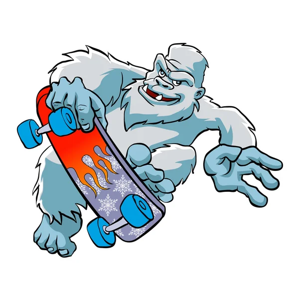 Skater yeti geïsoleerd, Sasquatch cartoon — Stockvector