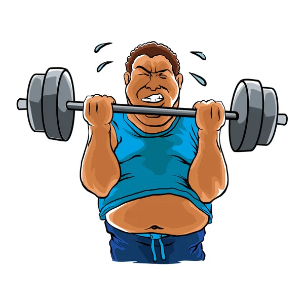 Fat overweight man with dumbbell — Stock Vector