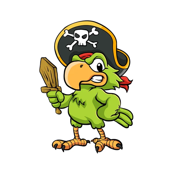 Pirate Parrot Cartoon Illustration - Stok Vektor