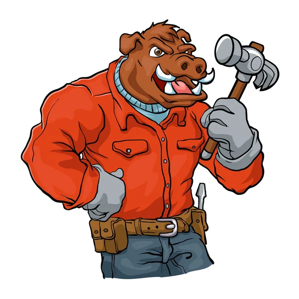 Boar cartoon mascot.handyman cartoon illustration — Stock Vector