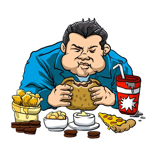 Un hombre gordo con comida rápida . — Archivo Imágenes Vectoriales