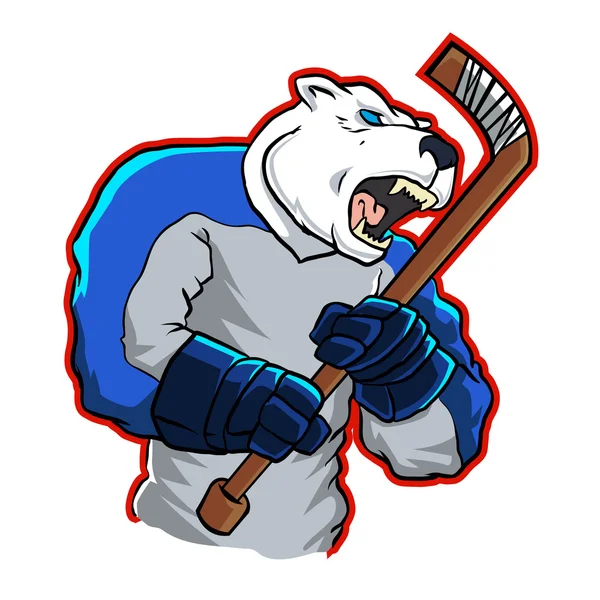 Polar bear ice hockey mascot — Stock Vector