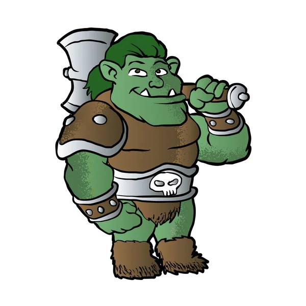 A cartoon illustration of a muscular orc in armor. — Stock Vector