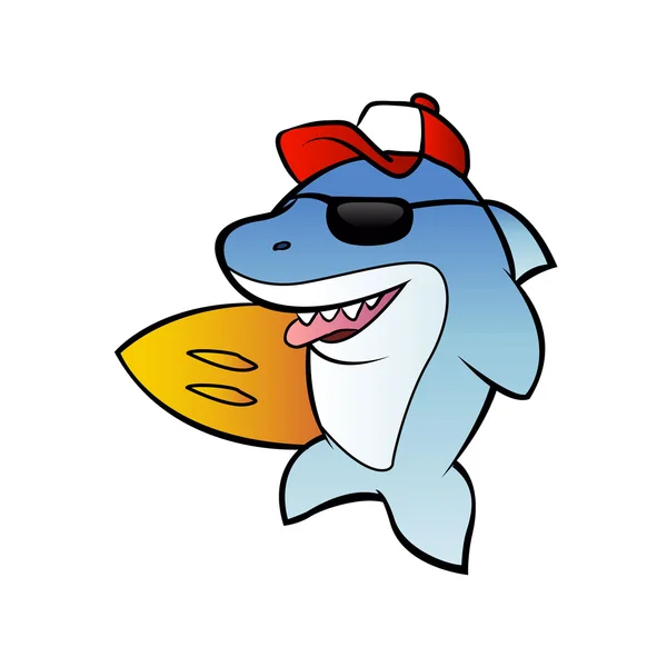 Squalo surfer.cartoon shark — Vettoriale Stock