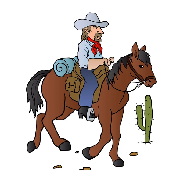 Cowboy na ilustração do vetor cavalo — Vetor de Stock