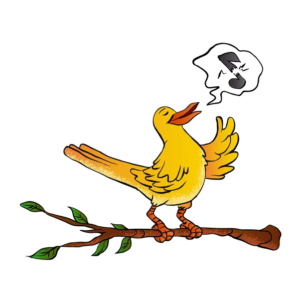 Amarillo pájaro cantando dibujos animados — Vector de stock