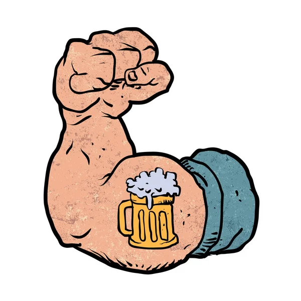 Braço flexionado com tatuagem de cerveja — Vetor de Stock