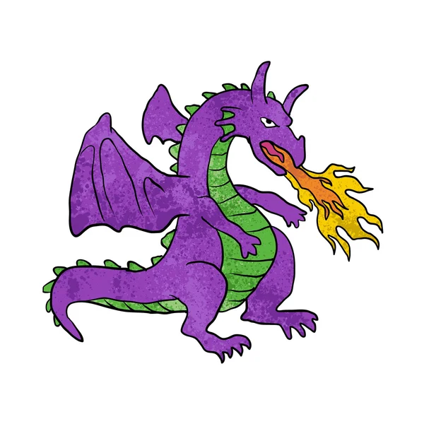 Purple dragon throwing flames — Stock vektor