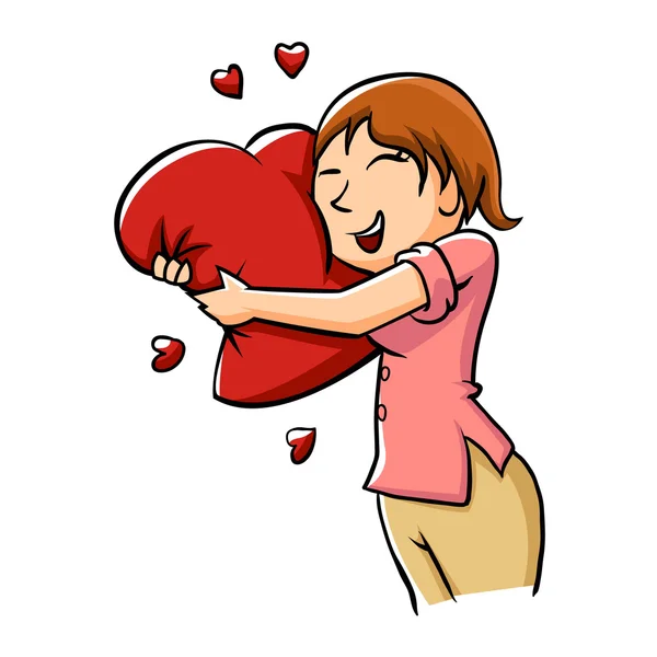 Menina abraçando heart.vector ilustração . —  Vetores de Stock