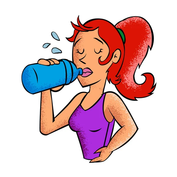 Mujer joven bebiendo agua — Vector de stock