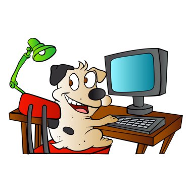 Köpek, vektör çizim bir bilgisayar kullanarak.