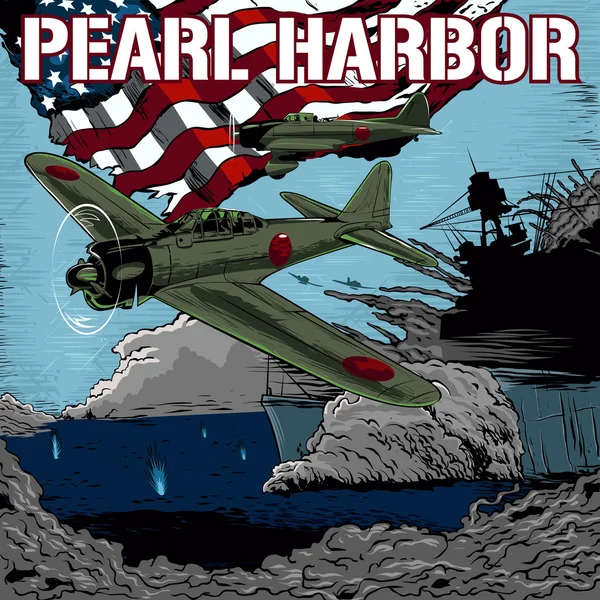 Útok na Pearl Harbor vektorové ilustrace. — Stockový vektor