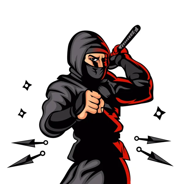 Black ninja cartoon.vector illustration. — 图库矢量图片